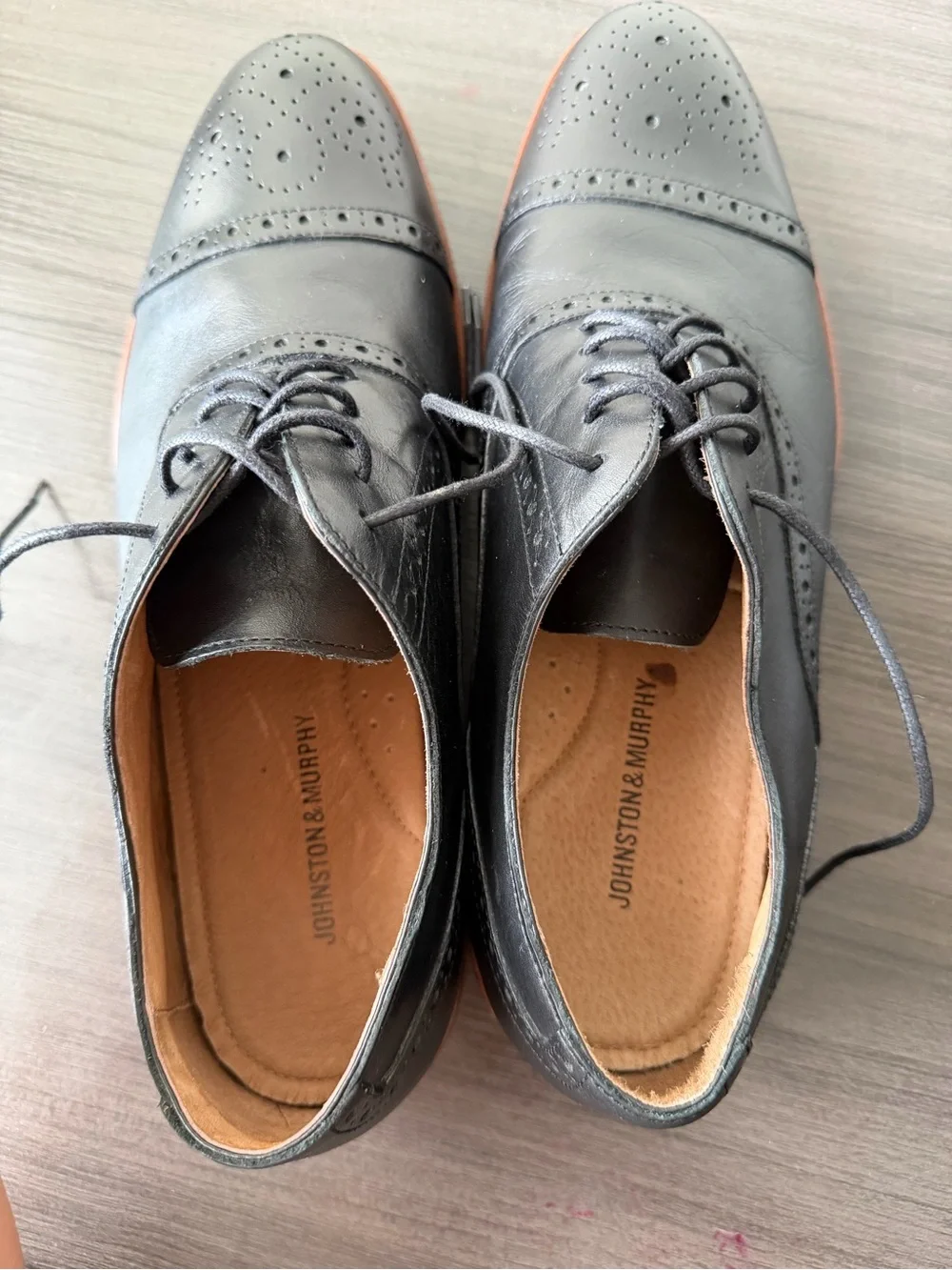 New Johnston & Murphy Mens 10.5 M Black Leather Oxford Brogue Wingtip Shoes